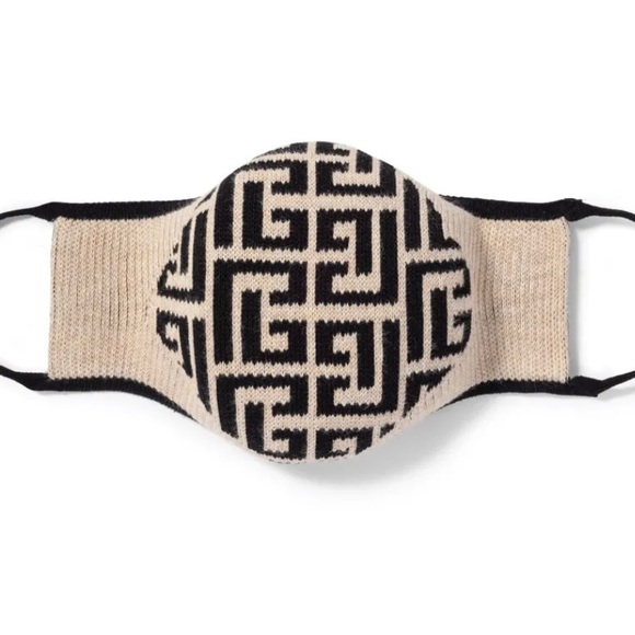Authentic Balmain Cream & Black Knit Stretchy Greek Key Winter Face Mask - Picture 2 of 8